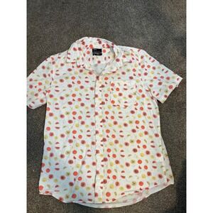 PUBLIC OPINION Mens Fruit Print Short Sleeve Button Up Shirt Orange Yellow